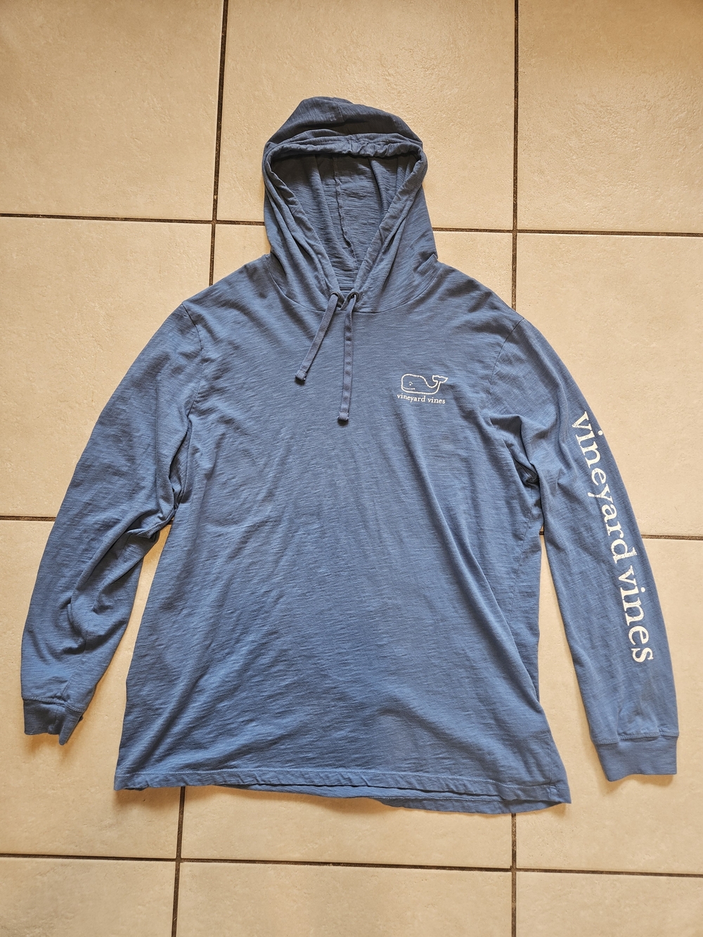 Vineyard Vines Light Slate Blue Hooded Pullover with Sleeve Text